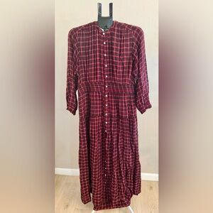 Doen Red and Black Checkered Long Sleeve Dress
